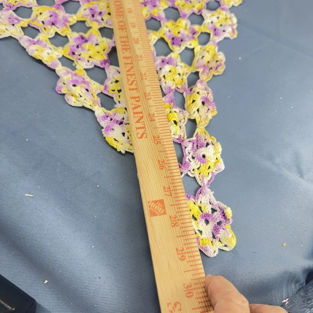 Vintage Hand Crocheted Doily Or Dresser Scarf, Geometric Design, Yellow, Purple